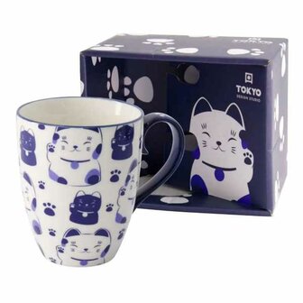 Tokyo Design Studio &ndash; Kawaii- Maneko Mok Met Giftbox &ndash; Blauw- 8.5&times;10.2cm 380ml