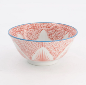 TOKYO DESIGN STUDIO- Lily Flower Tayo Bowl 14.8 x 6.8cm 550ml Red HB-3625/A 6/48