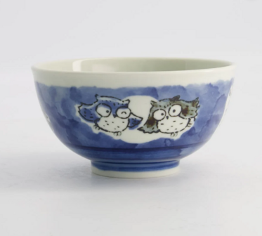 TOKYO DESIGN STUDIO - Kawaii Rice Bowl Owl 15.9x8.5cm 600ml Blue 5/60