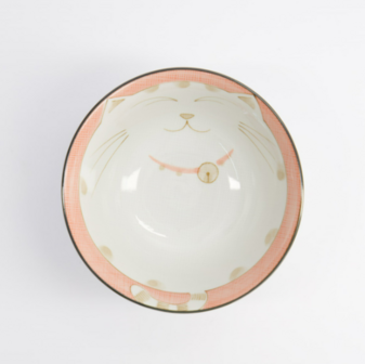 TOKYO DESIGN STUDIO - Kawaii Cat Neko Tayo Bowl 13x6.6cm 300ml Pink KY55/79 6/48