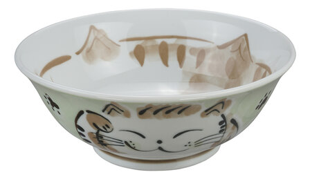 TOKYO DESIGN STUDIO - Kawaii Ramen Bowl Fuku Cat Neko Green 20.7x8cmh 1000ml MU-8008/D 3/36