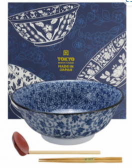 TOKYO DESIGN STUDIO - Hana Blue Mixed Bowls Ramen 21x8cm 1200ml Karakusa FK-8446/B 3/24