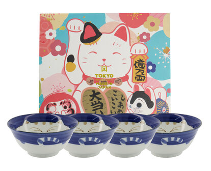 TOKYO DESIGN STUDIO - Mixed Bowls Kawaii Giftset 4pcs 15x7cm Blue Luckycat Neko 7F 22038 1/6