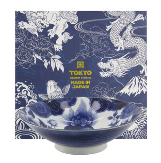 Tokyo Design Studio Japonism Bowl, Lion, Blue, &Oslash; 25.2 x 7.7 cm, Item No. 22517