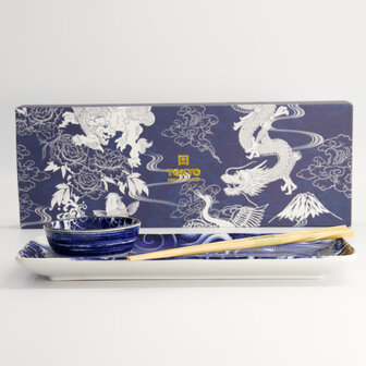 TOKYO DESIGN STUDIO - Japonism Carp Sushi Giftset 3pcs Blue 28.5x14cm + 9x3cm Incl. Chopsticks 21519 1/12