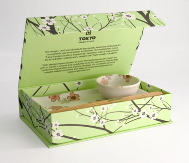 TOKYO DESIGN STUDIO - Sakura White Sushi Set 2pcs w/ chopsticks 22.5x12.7cm &amp; 8.6x3.6cm 22581