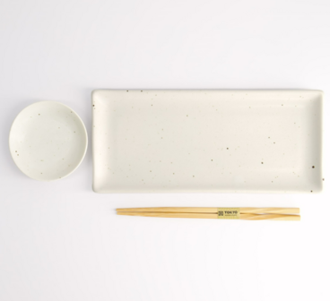 TOKYO DESIGN STUDIO - Kohiki White Matte Sushi Set 2pcs w/ chopsticks 28.5x12.5cm &amp; 10x2cm 22635