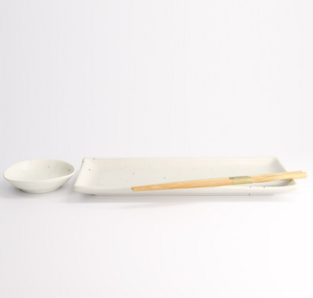 TOKYO DESIGN STUDIO - Kohiki White Matte Sushi Set 2pcs w/ chopsticks 28.5x12.5cm &amp; 10x2cm 22635