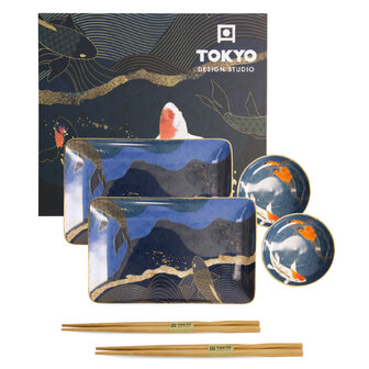 TOKYO DESIGN STUDIO - Kawaii Koi Sushi Plate Giftset Set4 w/Chop 21675 1/12