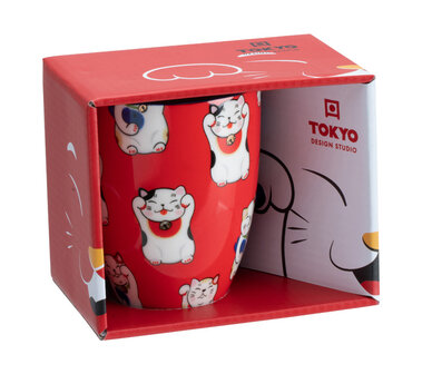 TOKYO DESIGN STUDIO - Kawaii Lucky Cat Mug W/Giftbox Red Classic Cat 8.5x10.2cm 380ml 17628 1/36