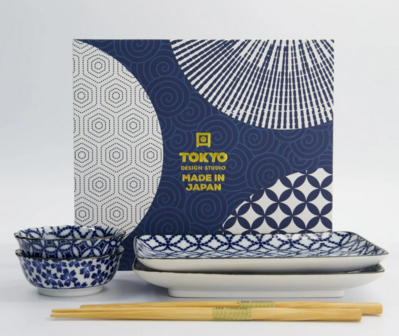 TOKYO DESIGN STUDIO - Sushi Giftset Ten Shipo/Sakura 4pcs w/chop 20.4x13cm &amp; 9x3.5cm 8B 33269 1/6