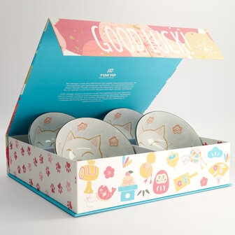 TOKYO DESIGN STUDIO - Mixed Bowls Kawaii Giftset 4pcs 15x7cm 500ml Blue Luckycat 7F 22035 1/6