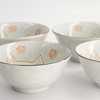 TOKYO DESIGN STUDIO - Mixed Bowls Kawaii Giftset 4pcs 15x7cm 500ml Blue Luckycat 7F 22035 1/6