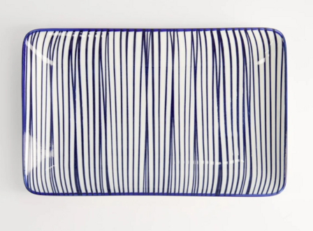 TOKYO DESIGN STUDIO - Nippon Blue Plate Rect 21x13.5cm Lines H 15986 6/48