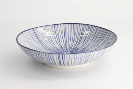 TOKYO DESIGN STUDIO - Nippon Blue Pasta Plate 21x5.2cm Lines YW-07/D 3/36