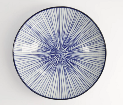 TOKYO DESIGN STUDIO - Nippon Blue Pasta Plate 21x5.2cm Lines YW-07/D 3/36