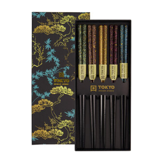 TOKYO DESIGN STUDIO - Chopstick Giftset/5 Wooden Black Blue 298A 21294 1/100