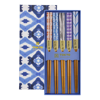 TOKYO DESIGN STUDIO - Chopstick Giftset/5 Blue Kasuri 2927A 21304 1/100