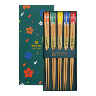 Chopstick Giftset/5 Wooden Turquoise Flower 295A 21306 1/100