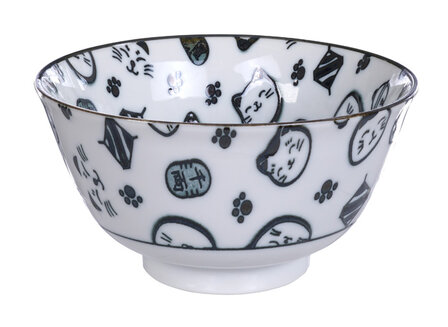 TOKYO DESIGN STUDIO - Kawaii Lucky Cat Neko Bowl 12.7x6.6cm 300ml Black HB-7710/A 6/48