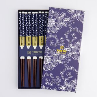 TOKYO DESIGN STUDIO - Chopstick Giftset/5 Blue Flowers B-1220X 1/100