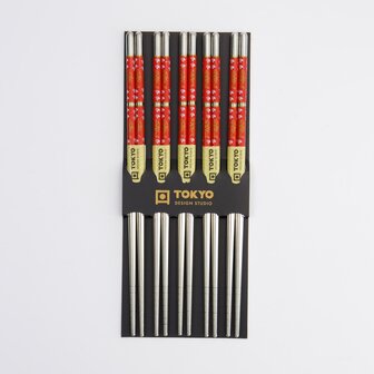 TOKYO DESIGN STUDIO - Chopstick Set/5 Stainless Steel Red SS-13 17907 10/200