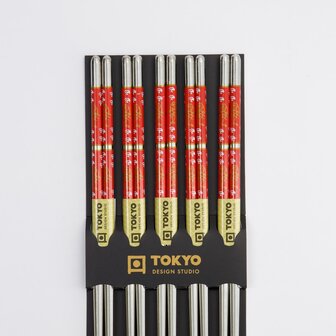 TOKYO DESIGN STUDIO - Chopstick Set/5 Stainless Steel Red SS-13 17907 10/200