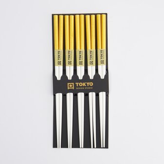 TOKYO DESIGN STUDIO - Chopstick Set/5 Gold &amp; White 10/200