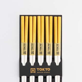 TOKYO DESIGN STUDIO - Chopstick Set/5 Gold &amp; White 10/200