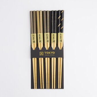 TOKYO DESIGN STUDIO - Chopstick Set/5 Black Stripe DJ-12 17938 10/200