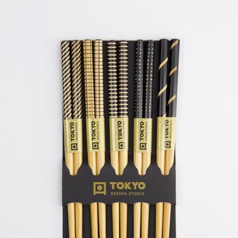 TOKYO DESIGN STUDIO - Chopstick Set/5 Black Stripe DJ-12 17938 10/200