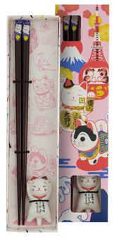 TOKYO DESIGN STUDIO - Chopstick Giftset Chopstick and Rest Lucky Cat D 18877 10/200