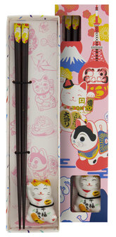 TOKYO DESIGN STUDIO - Chopstick Giftset Chopstick and Rest Lucky Cat C 18876 10/200