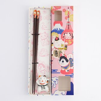 TOKYO DESIGN STUDIO - Chopstick Giftset Chopstick and Rest Lucky Cat E 18878 10/200