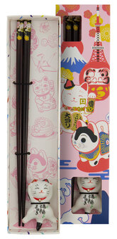 TOKYO DESIGN STUDIO - Chopstick Giftset Chopstick and Rest Lucky Cat A 18874 10/200