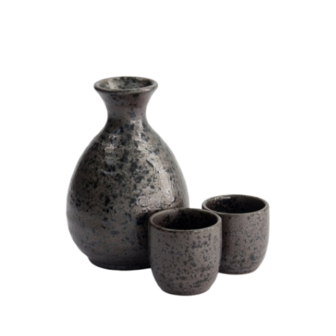 TOKYO DESIGN STUDIO - Sake Set 1:2 Kuro Tetsusabi 8x12.5cm + 4.5x4.5cm (300ml +50ml) 3pcs YW-8423/C 1/36