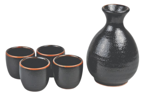 Edo Japan - Zwart/Oranje Yuzu sake set van 4 &ndash; 4.2 x 13cm 250ml