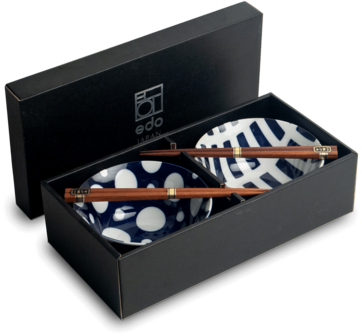 Edo Japan - kommenset blauw/wit patroon rond &amp; strepen, &Oslash;15 cm | H7 cm - 2 pers