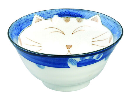 TOKYO DESIGN STUDIO - Kawaii Cat Neko Tayo Bowl 13,5x6.8cm 300ml Blue KY55/78 6/48