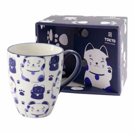 Tokyo Design Studio – Kawaii- Maneko Mok Met Giftbox – Blauw- 8.5×10.2cm 380ml