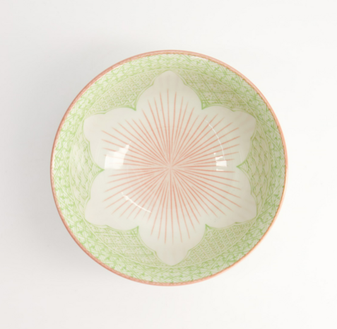 TOKYO DESIGN STUDIO - Lily Flower Tayo Bowl 14.8x6.8 550ml Green HB-3625/B 6/48