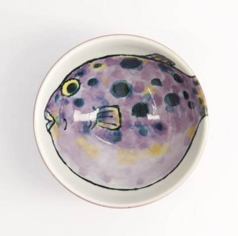 TOKYO DESIGN STUDIO - Seafood Rice Bowl 11.2x7.2cm 300ml Blowfish Fugu Purple 18882 6/96