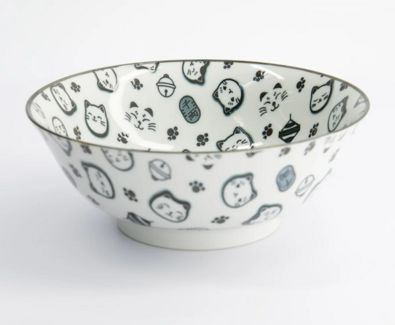 TOKYO DESIGN STUDIO - Kawaii Lucky Cat Neko Ramen Bowl 19.5x7.4cm 1000ml Black HB-7711/A 4/32