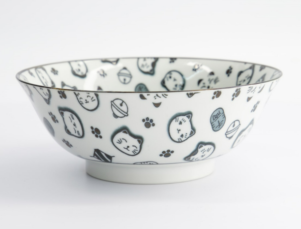 TOKYO DESIGN STUDIO - Kawaii Lucky Cat Neko Ramen Bowl 19.5x7.4cm 1000ml Black HB-7711/A 4/32