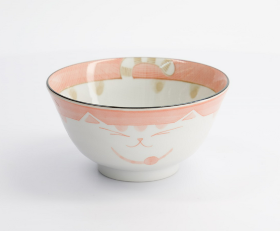 TOKYO DESIGN STUDIO - Kawaii Cat Neko Tayo Bowl 13x6.6cm 300ml Pink KY55/79 6/48