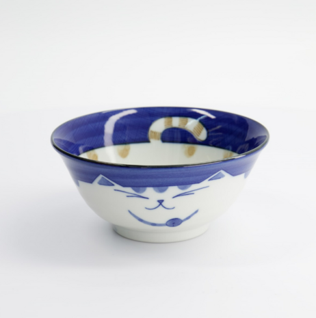 TOKYO DESIGN STUDIO - Kawaii Cat Neko Tayo Bowl 15x7cm 500ml Blue KY56/78 6/48