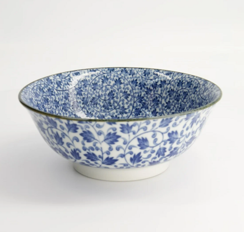 TOKYO DESIGN STUDIO - Hana Blue Mixed Bowls Ramen 21x8cm 1200ml Karakusa FK-8446/B 3/24