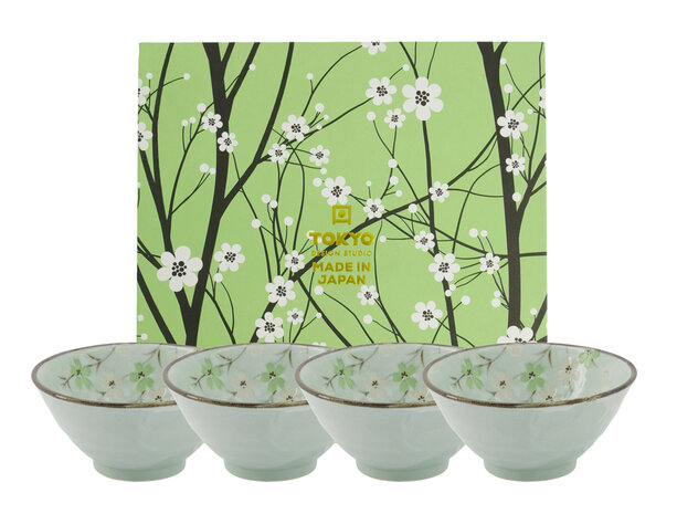 TOKYO DESIGN STUDIO - Green Cosmos Bowl Giftset 4pcs 13x6cm 350ml 2D 22024 1/6