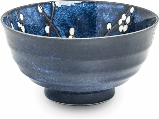 EDO JAPAN - Noodle Kommen Set - Hana Blauw Serviesset - 4 delig - Geschikt voor 2 personen - Geleverd in een geschenkdoos! 