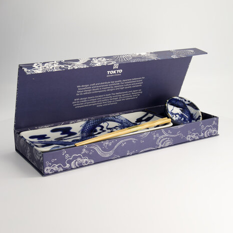 TOKYO DESIGN STUDIO - Japonism Dragon Sushi Giftset 3pcs Blue 28.5x14cm + 9x3cm Incl. Chopsticks 21520 1/6